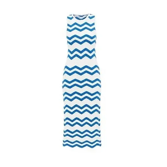 HYACINTH HOUSE Blue & White Zig-Zag Stripe Mykonos Knit Maxi Dress Size XS NWT - Picture 8 of 8